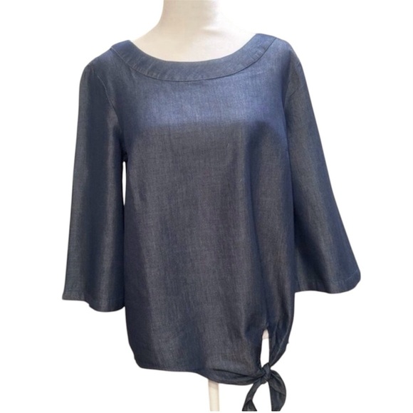 JONES NEW YORK Women’s Crew Neck Long Sleeve Blue Top Side Tie. SZ S/M NWT - Picture 1 of 6